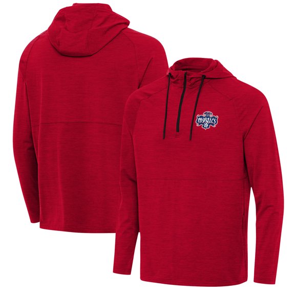 Men's Antigua Heather Red Washington Mystics Spikes Raglan Quarter-Zip Hoodie