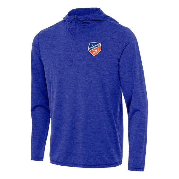 Men's Antigua Heather Royal FC Cincinnati Tidy Quarter-Zip Hoodie