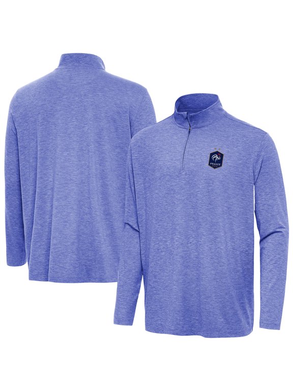 Men's Antigua Heather Royal France National Team Master Quarter-Zip Pullover