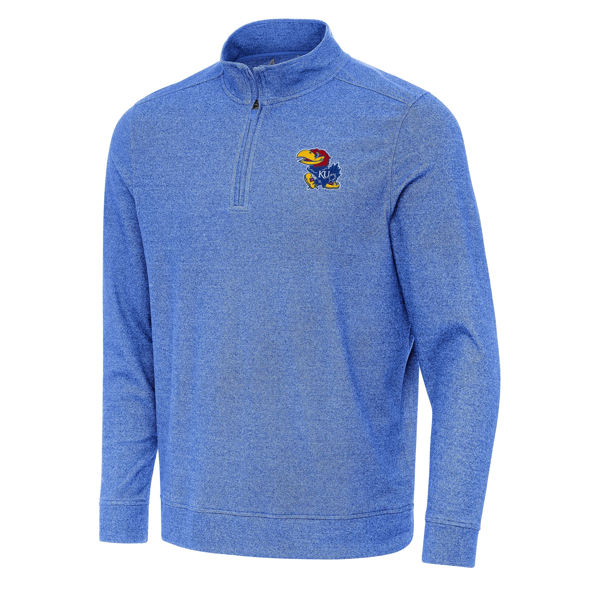 Men's Antigua Heather Royal Kansas Jayhawks Subtle Quarter-Zip