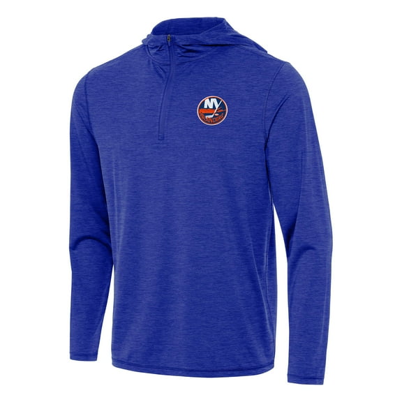 Men's Antigua Heather Royal New York Islanders Tidy Quarter-Zip Hoodie