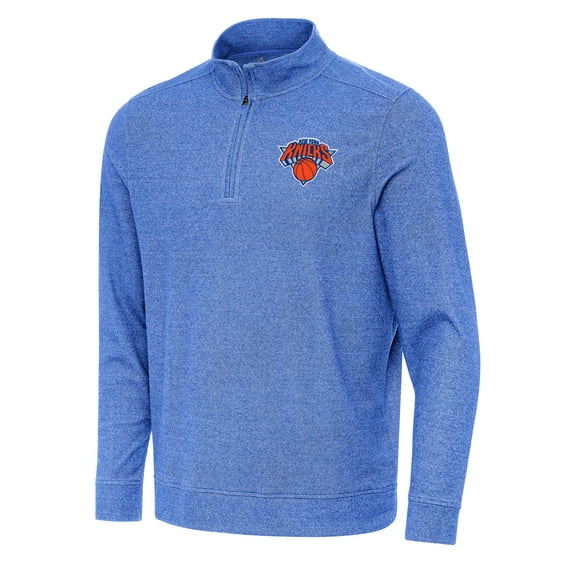 Men's Antigua Heather Royal New York Knicks Subtle Quarter-Zip Sweatshirt