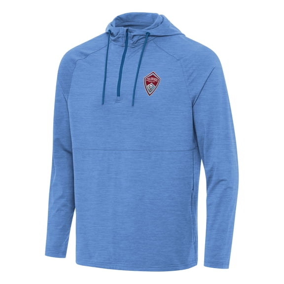 Men's Antigua Heather Sky Blue Colorado Rapids Spikes Raglan Quarter-Zip Hoodie