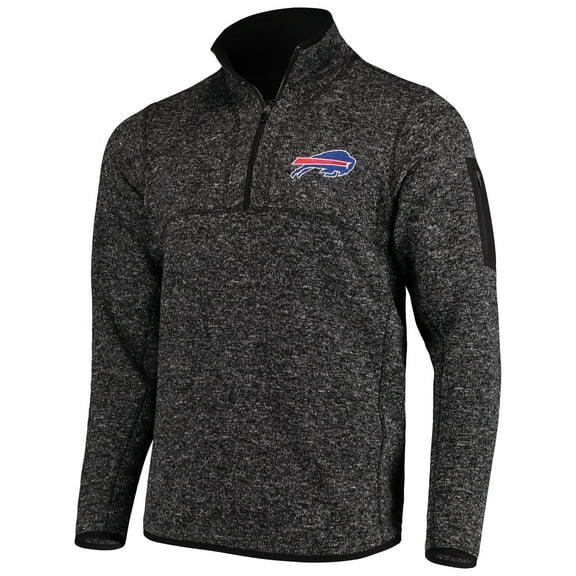Men's Antigua Heathered Black Buffalo Bills Fortune Quarter-Zip Pullover Jacket