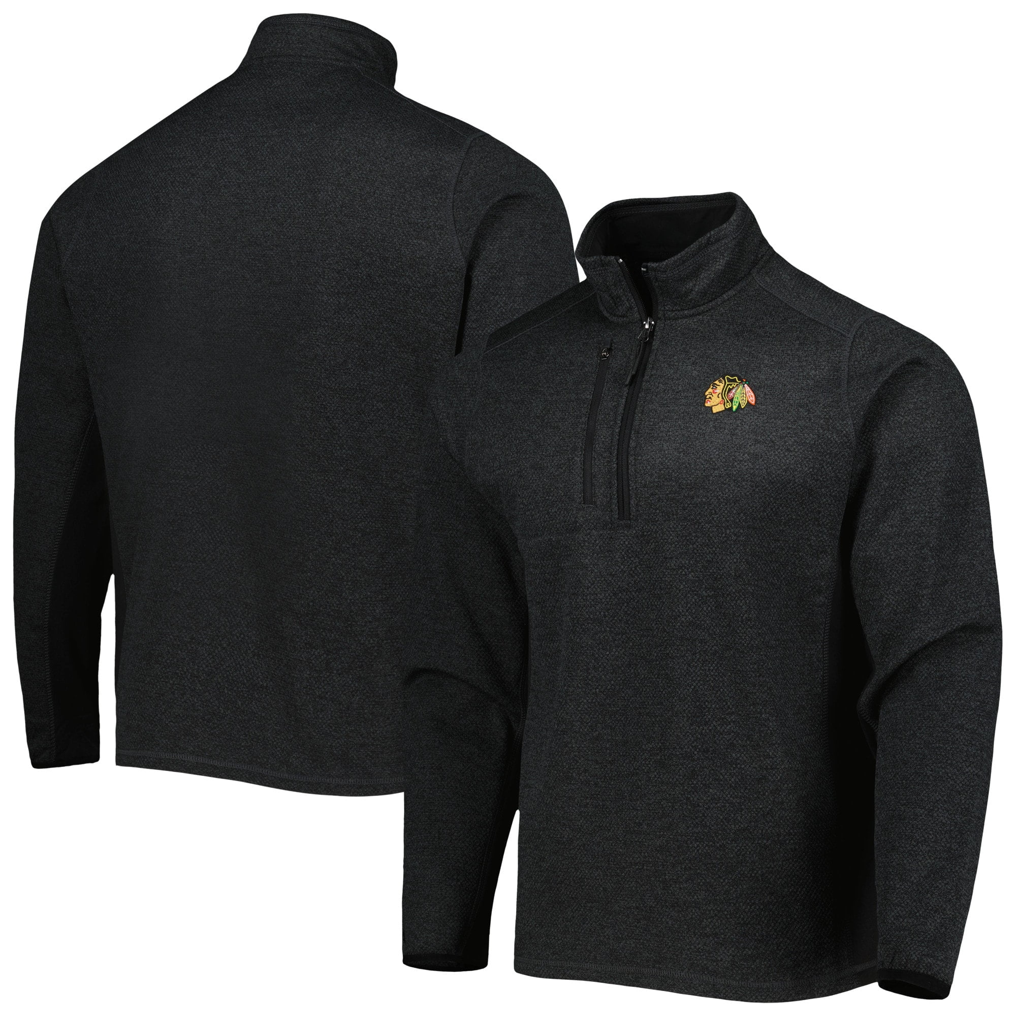 Men's Antigua Heathered Black Chicago Blackhawks Course QuarterZip