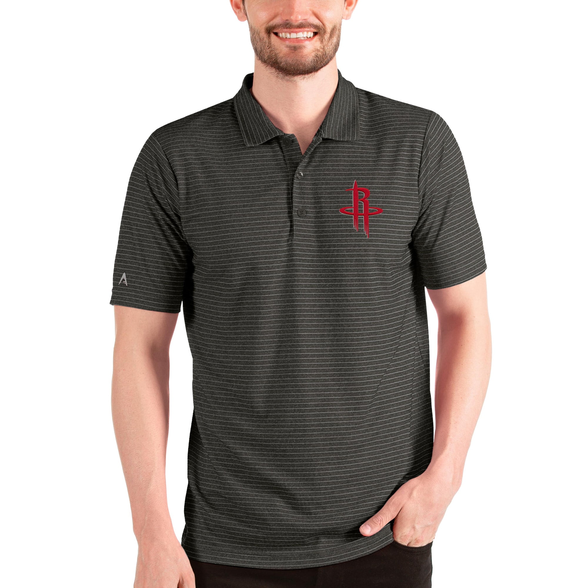 Men s Antigua Heathered Black Silver Houston Rockets Esteem Polo Walmart