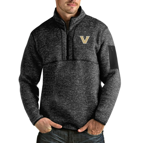 Men's Antigua Heathered Black Vanderbilt Commodores Fortune Quarter-Zip Pullover Jacket