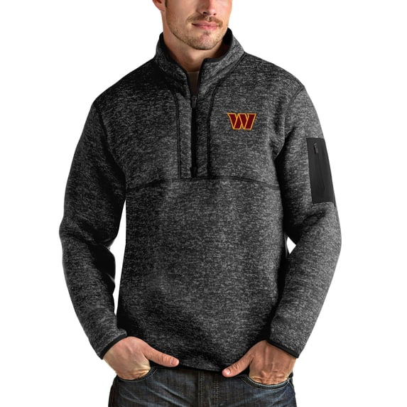Men's Antigua Heathered Black Washington Commanders Fortune Quarter-Zip Pullover Jacket