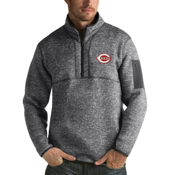 Men's Antigua Heathered Charcoal Cincinnati Reds Fortune Half-Zip Sweater