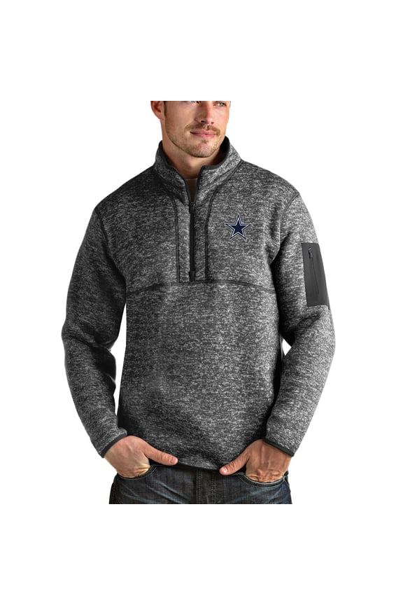 Men's Antigua Heathered Charcoal Dallas Cowboys Fortune Quarter-Zip Pullover Jacket