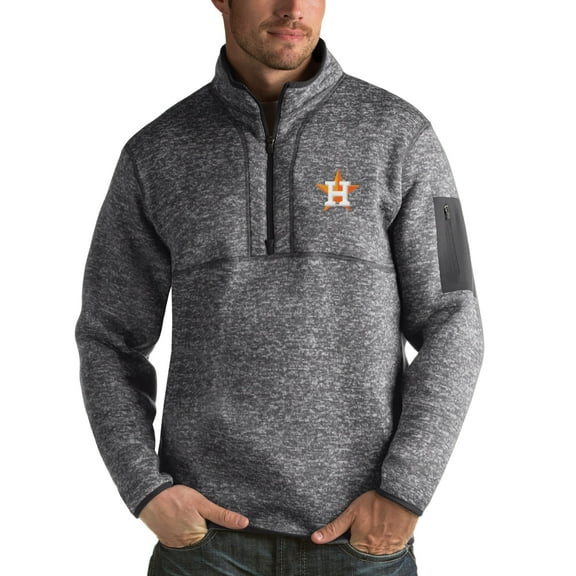 Men's Antigua Heathered Charcoal Houston Astros Fortune Half-Zip Sweater