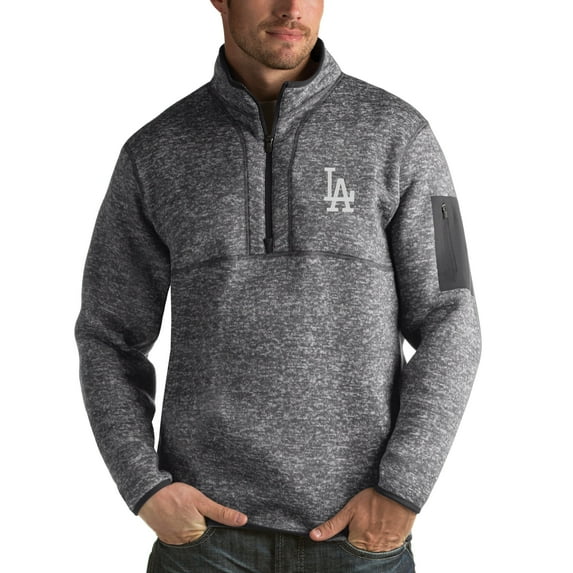 Men's Antigua Heathered Charcoal Los Angeles Dodgers Fortune Half-Zip Sweater