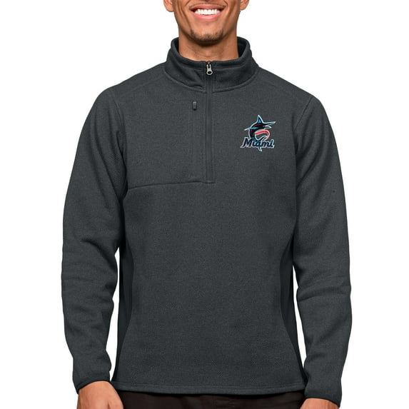 Men's Antigua Heathered Charcoal Miami Marlins Course Quarter-Zip Pullover Top