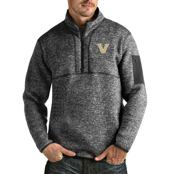 Men's Antigua Heathered Charcoal Vanderbilt Commodores Fortune Quarter-Zip Pullover Jacket
