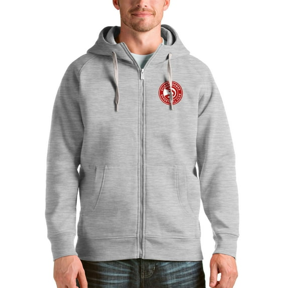 Men's Antigua Heathered Gray Atlanta Hawks Logo Victory Full-Zip Hoodie