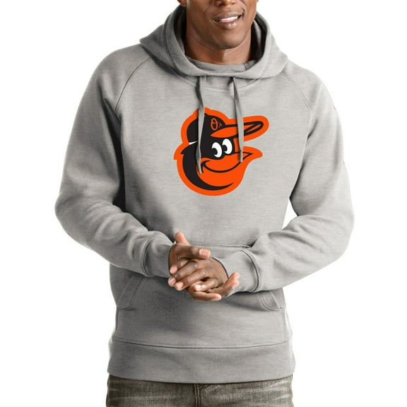 Men's Antigua Heathered Gray Baltimore Orioles Victory Pullover Hoodie