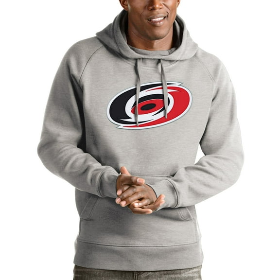 Men's Antigua Heathered Gray Carolina Hurricanes Logo Victory Pullover Hoodie