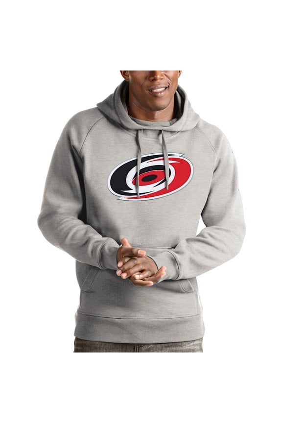 Men's Antigua Heathered Gray Carolina Hurricanes Logo Victory Pullover Hoodie