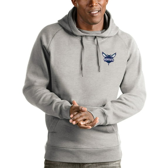 Men's Antigua Heathered Gray Charlotte Hornets Victory Pullover Hoodie