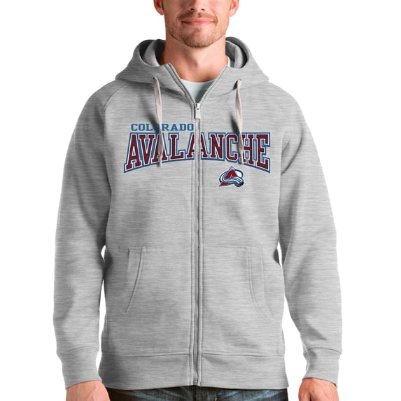 Men's Antigua Heathered Gray Colorado Avalanche Wordmark Victory Full-Zip Hoodie