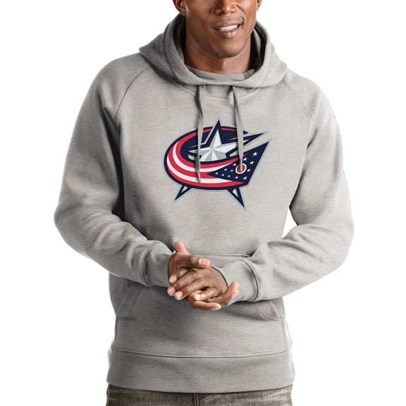 Men's Antigua Heathered Gray Columbus Blue Jackets Logo Victory Pullover Hoodie