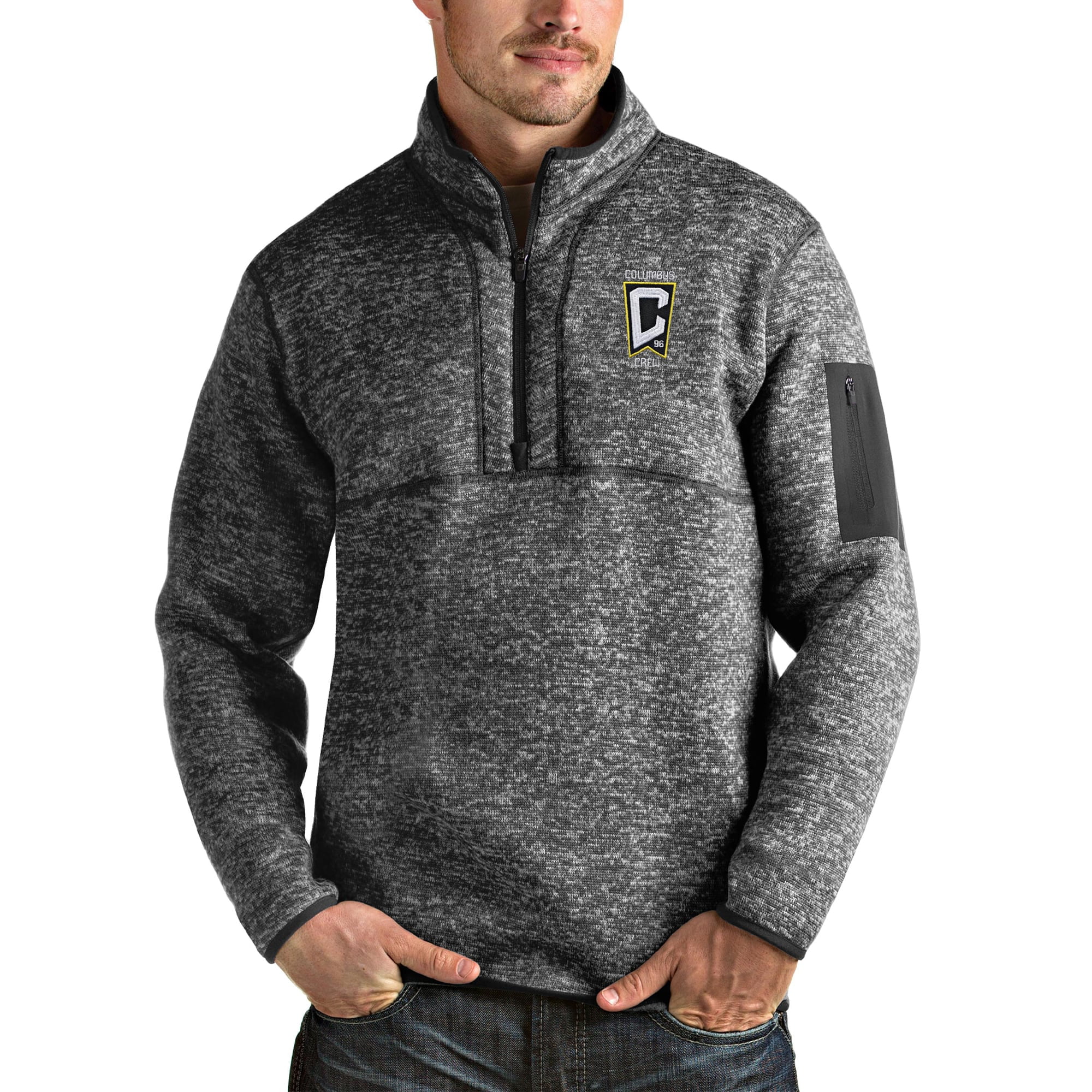 Men's Antigua Heathered Gray Columbus Crew Fortune Quarter-Zip