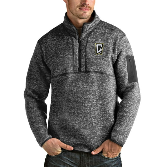 Men's Antigua Heathered Gray Columbus Crew Fortune Quarter-Zip Jacket