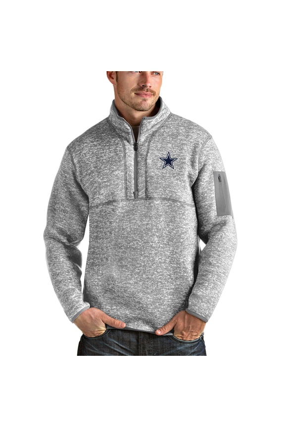 Men's Antigua Heathered Gray Dallas Cowboys Fortune Quarter-Zip Pullover Jacket