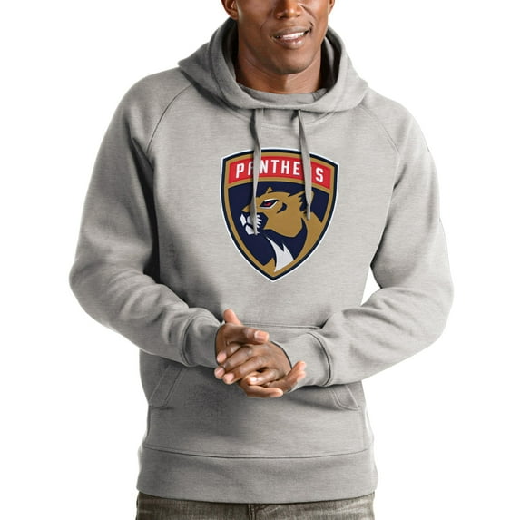 Men's Antigua Heathered Gray Florida Panthers Logo Victory Pullover Hoodie