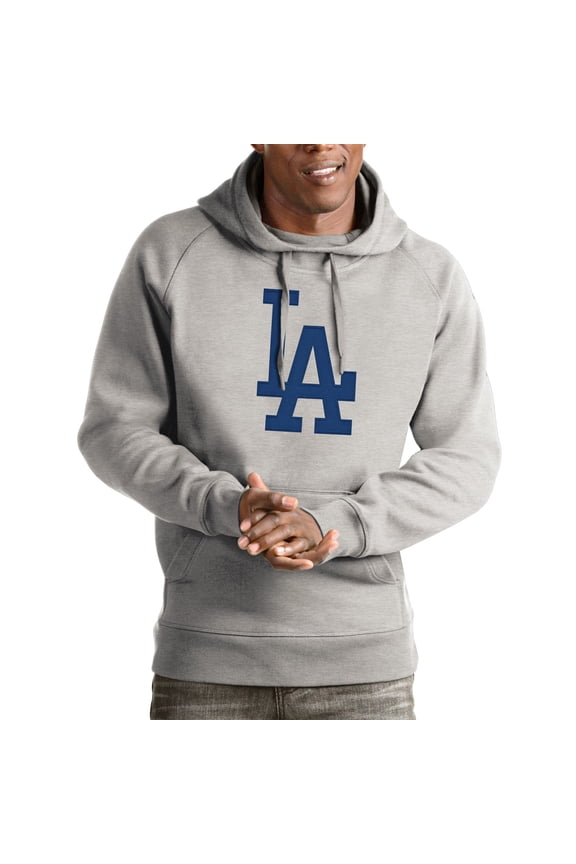 Men's Antigua Heathered Gray Los Angeles Dodgers Victory Pullover Hoodie