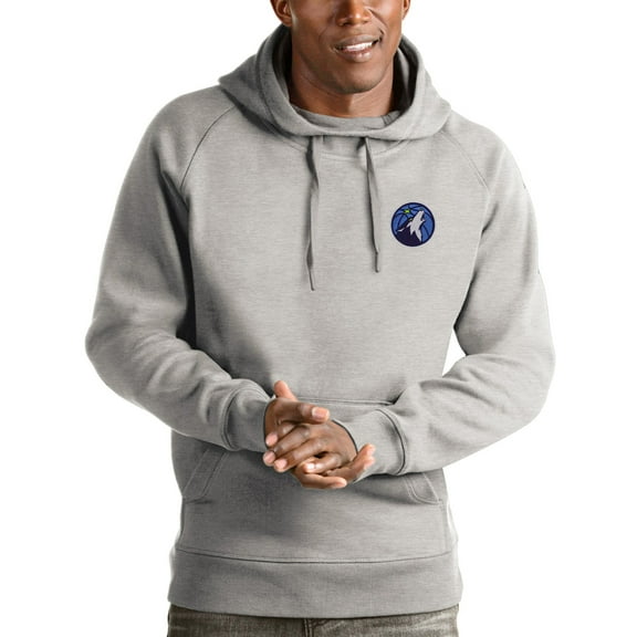 Men's Antigua Heathered Gray Minnesota Timberwolves Victory Pullover Hoodie