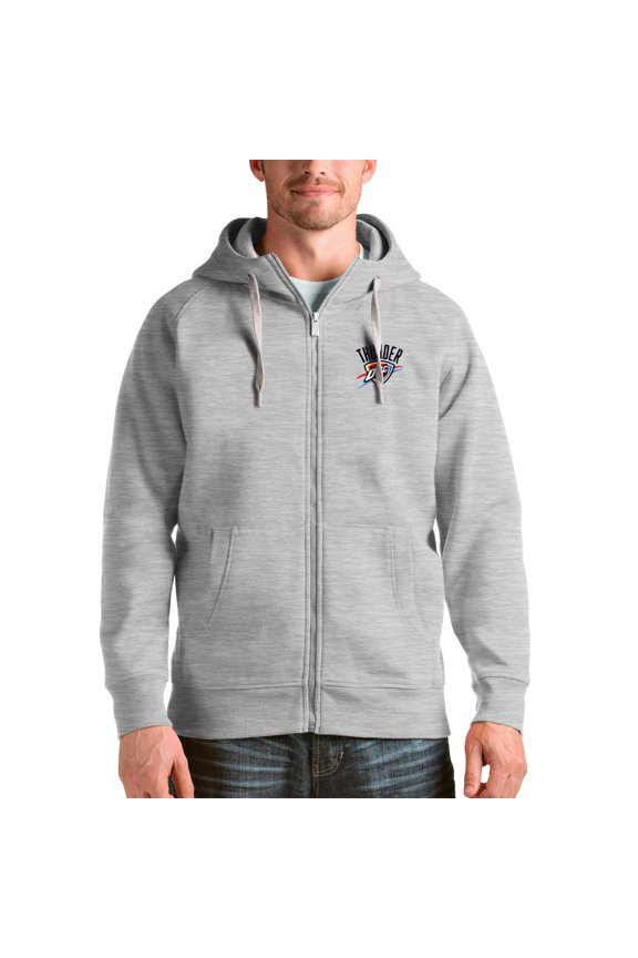 Men's Antigua Heathered Gray Oklahoma City Thunder Logo Victory Full-Zip Hoodie