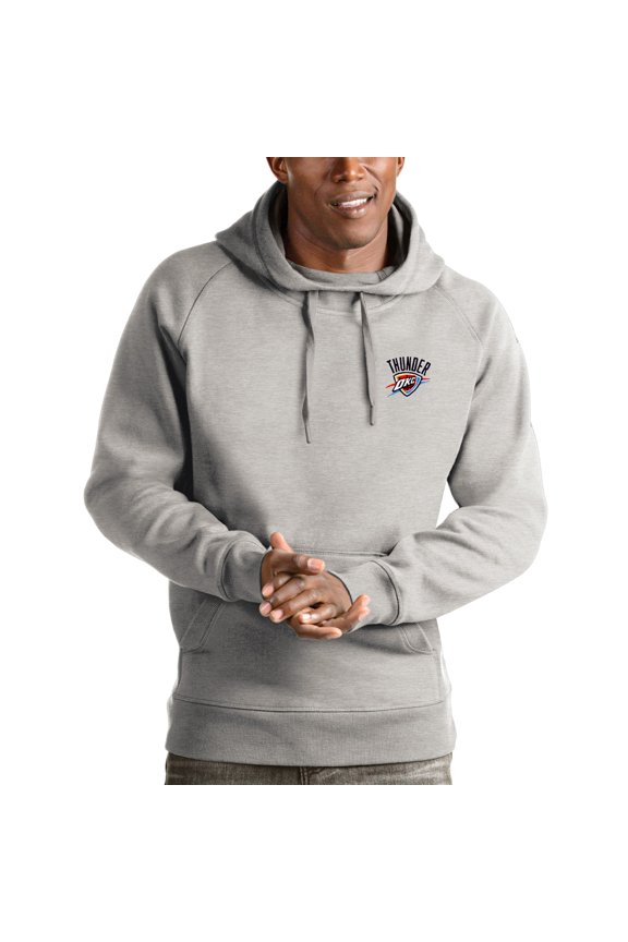 Men's Antigua Heathered Gray Oklahoma City Thunder Victory Pullover Hoodie
