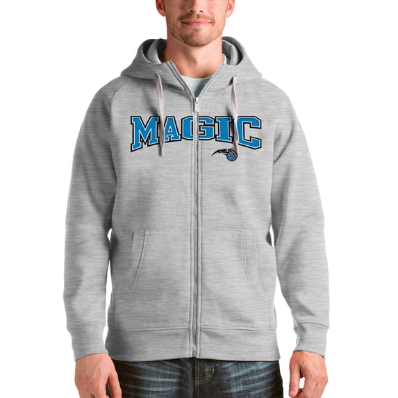 Men's Antigua Heathered Gray Orlando Magic Victory Full-Zip Hoodie