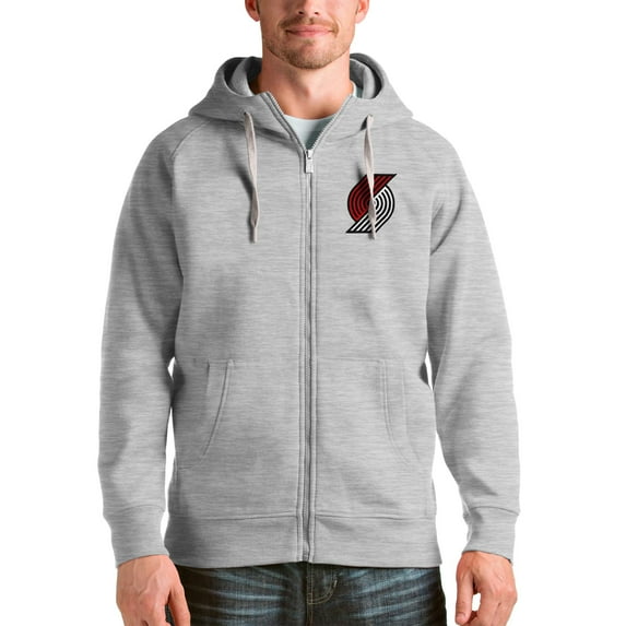 Men's Antigua Heathered Gray Portland Trail Blazers Logo Victory Full-Zip Hoodie