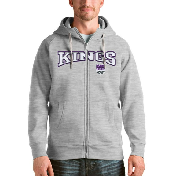 Men's Antigua Heathered Gray Sacramento Kings Victory Full-Zip Hoodie