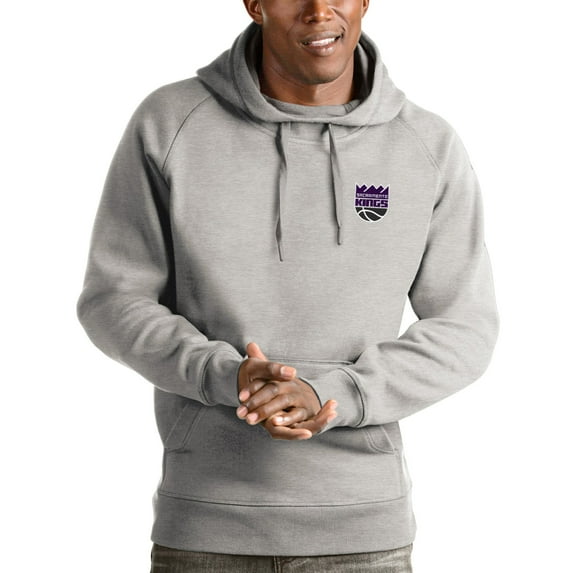 Men's Antigua Heathered Gray Sacramento Kings Victory Pullover Hoodie