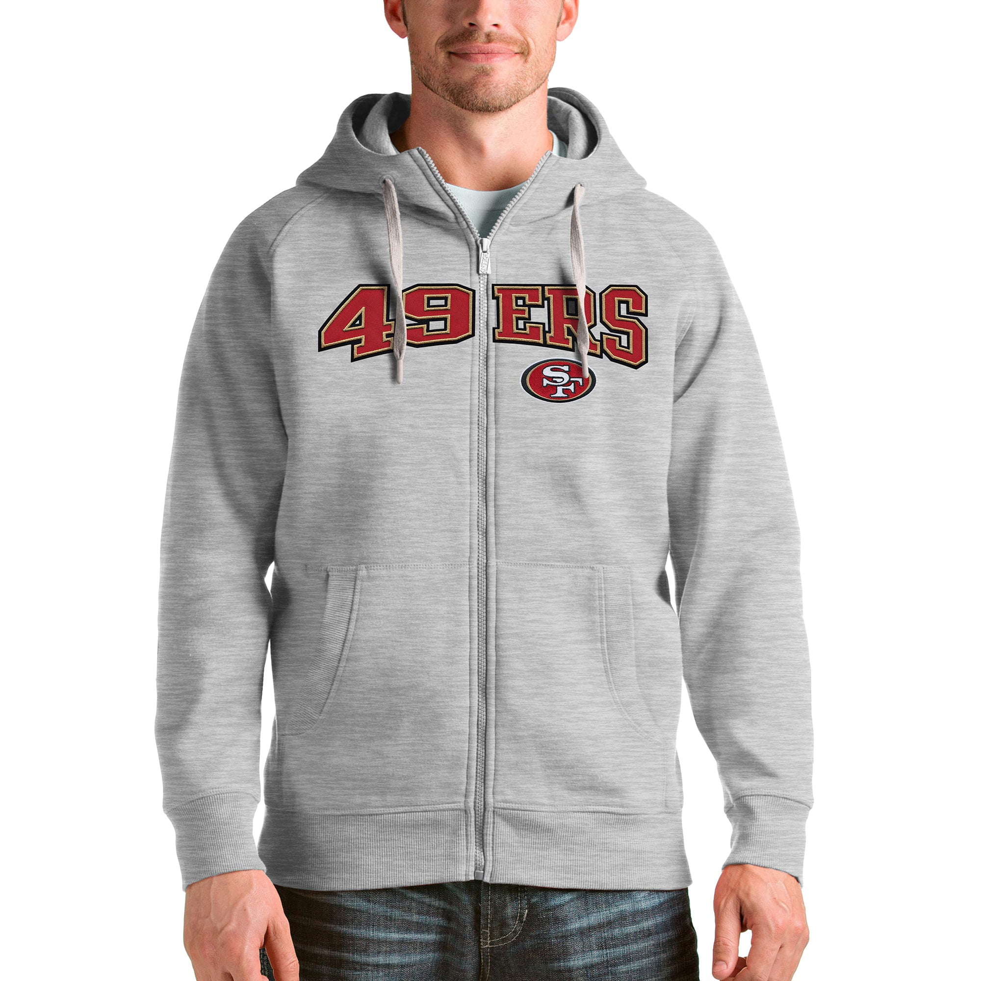 Men's Antigua White San Francisco 49ers Victory Full-Zip Hoodie