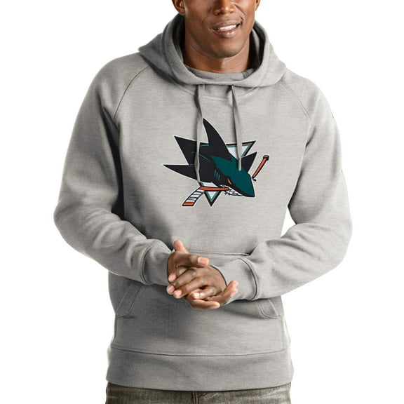 Men's Antigua Heathered Gray San Jose Sharks Logo Victory Pullover Hoodie