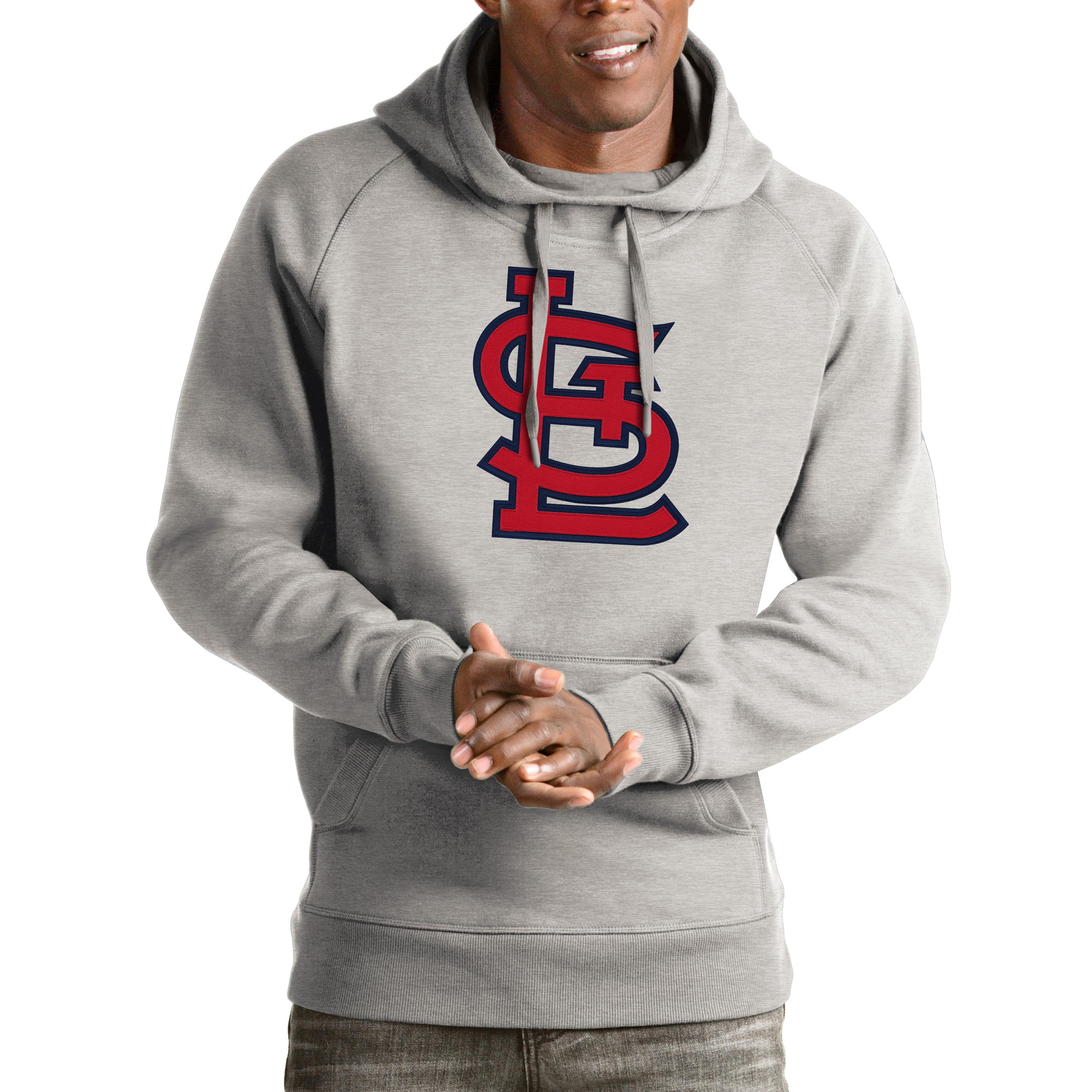 Men's Antigua Heathered Gray St. Louis Cardinals Victory Pullover