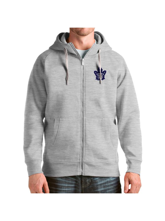 Men's Antigua Heathered Gray Toronto Maple Leafs Logo Victory Full-Zip Hoodie