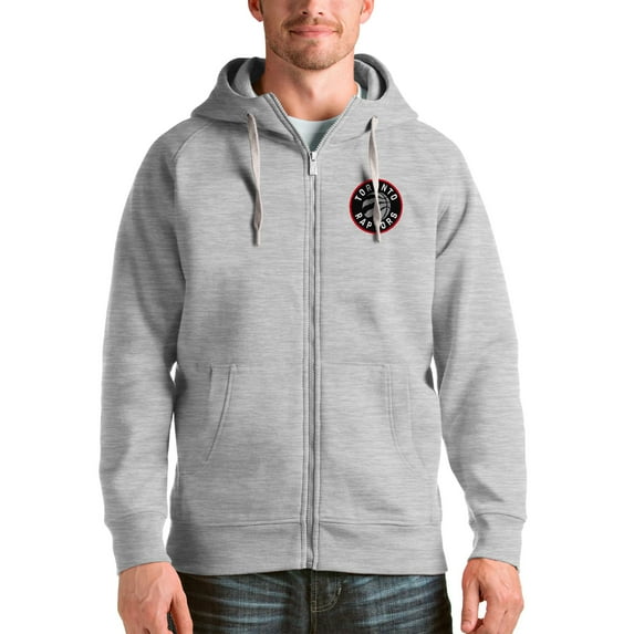 Men's Antigua Heathered Gray Toronto Raptors Logo Victory Full-Zip Hoodie