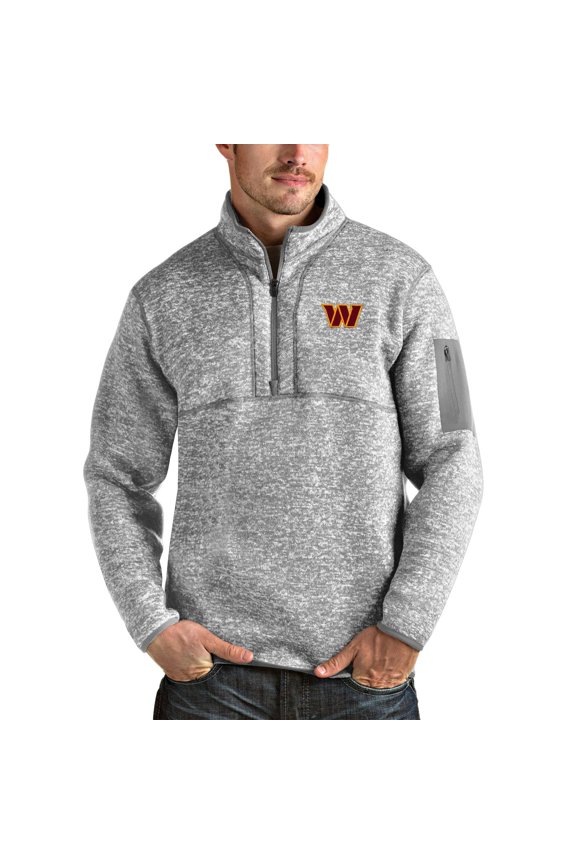 Men's Antigua Heathered Gray Washington Commanders Fortune Quarter-Zip Pullover Jacket