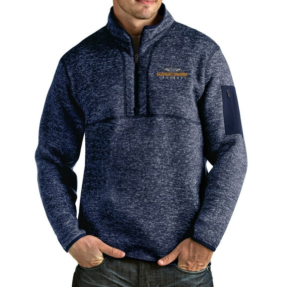 Men's Antigua Heathered Navy Georgia Swarm Fortune Half-Zip Pullover Jacket