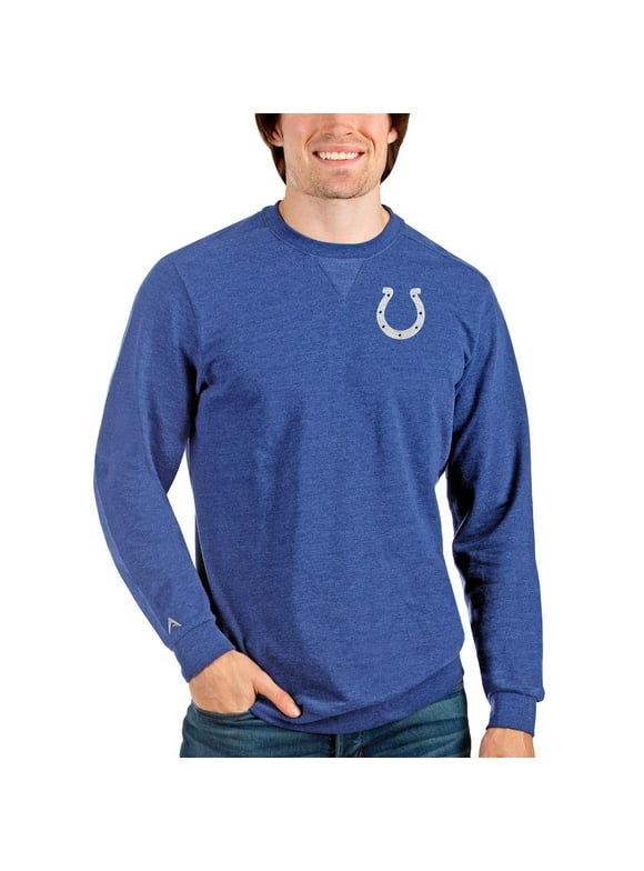 Men's Antigua Heathered Royal Indianapolis Colts Reward Crewneck Pullover Sweatshirt