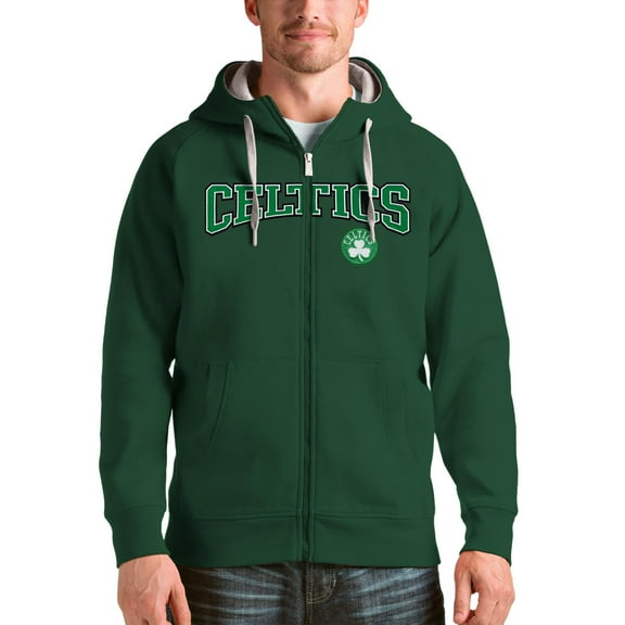 Men's Antigua Hunter Green Boston Celtics Victory Full-Zip Hoodie