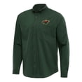 thumbnail image 1 of Men's Antigua Hunter Green Minnesota Wild Flight Woven Tri-Blend Long Sleeve Button-Down Shirt, 1 of 1