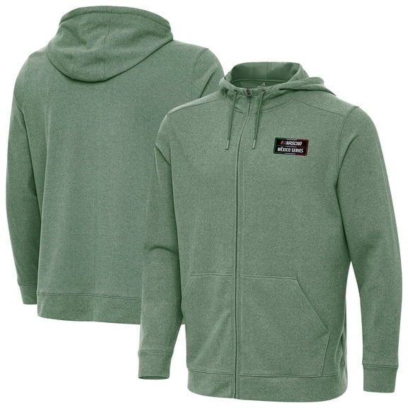 Men's Antigua Hunter Green NASCAR Mexico Series Race Effortless Full-Zip Hoodie