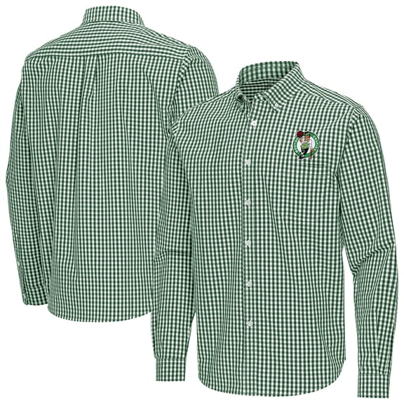 Men's Antigua Kelly Green Boston Celtics Ellis Woven Tri-Blend Button-Down Shirt
