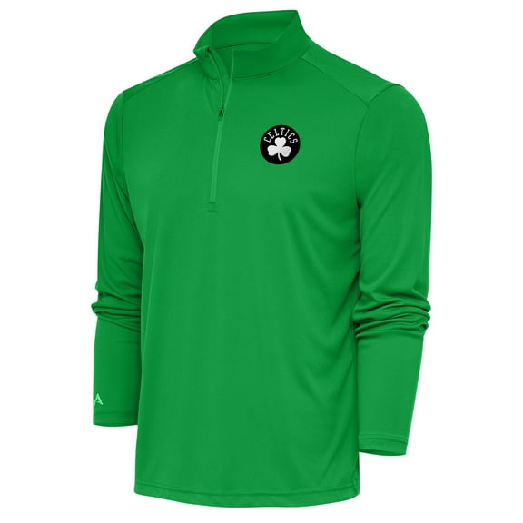 Men's Antigua Kelly Green Boston Celtics Metallic Logo Tribute Quarter-Zip Top
